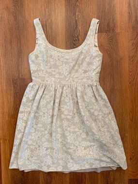 Antonio Melani Sleeveless Lace Dress Women's 10 Ivory Tan Scoop Neck Baby Doll